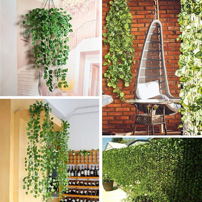168 feet Artificial Vines Greenery Garland Fake Hanging Leaves Faux Foliage Plants for Wedding Party Garden Home Kitchen Office Wall Decorations (Watermelon/24 Strands)