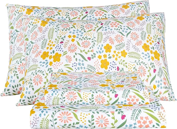 Bedlifes Full Sheet Set Ultra Soft, Breathable, Silky Flower Deep Pocket 100% Microfiber Bedding, 4 Piece Full Size Floral