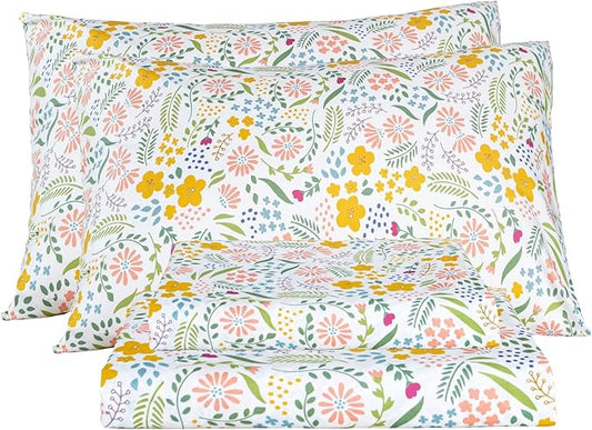 Bedlifes Queen Sheet Set Ultra Soft, Breathable, Silky Flower Deep Pocket 100% Microfiber Bedding, 4 Piece Queen Size Floral