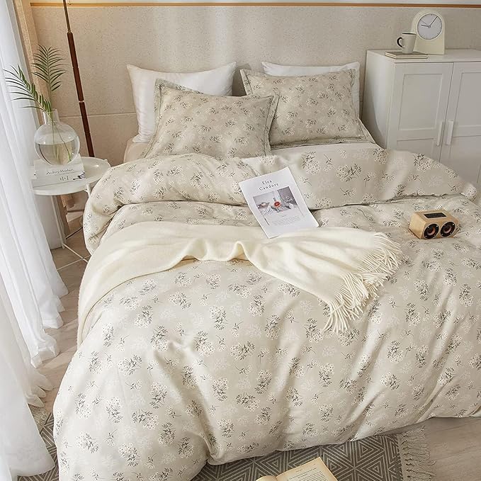 Boho Floral Comforter Set King Size Vintage Garden Style Floral Bedding Comforter with 2 Pillowcases Fluffy Soft Aesthetic Botanical Comforter Set Farmhouse Chic Flower Comforter for King Size Bed