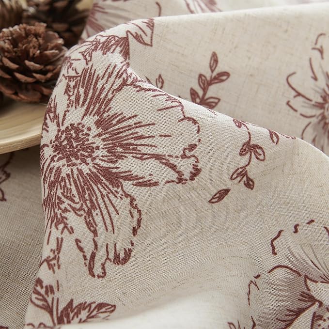 jinchan Linen Blend Curtain Floral Curtains for Living Room 96 Inch Length Christmas Brick Red Printed Curtain Rod Pocket Back Tab Farmhouse Peony Flower Patterned Drapes Curtains Set 2 Panels