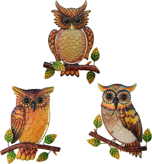 Owl Decor Metal Wall Art Outdoor Indoor,9 Inch Set of 3,Exquisite Owl Decorations for Home Garden Patio Porch Bedroom Kitchen, Metal Bird Wall Art