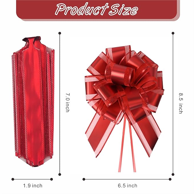 10-Pack Classic Red Pull Bows for Gift Wrapping - 6 Inch Reusable Ribbon Bows, Large Instant Floral Decor Bows for Wedding, Christmas, Birthday Decor, Gift Basket & Party Decorations