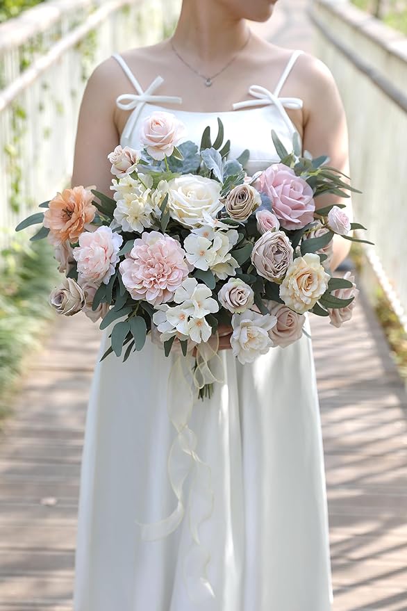 Artificial Flowers Combo Box Set Champagne Fake Roses Silk Flowers with Stems for DIY Wedding Bridal Bouquets,Floral Arrangement,Table Centerpieces,Baby Shower,Home Decorations
