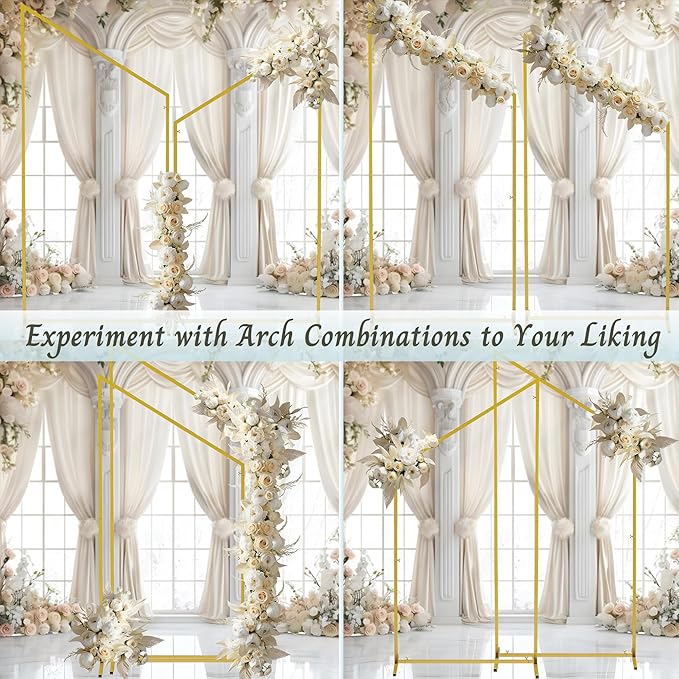 Wedding Arch Backdrop Stand for Parties Set of 2, 7FT/6.7FT Gold Wedding Arches for Ceremony - Reusable Metal Square Balloon Arch Frame for Birthday Party Bridal Baby Shower Graduation Decoration