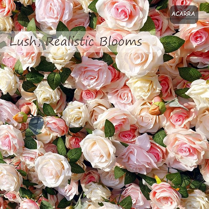 Artificial Flower Wall Backdrop 8×8 ft (2.4×2.4 m), 2 Panels 4×8 ft Each, Realistic Blooms for Wedding Ceremony, Photo Booth & Baby Shower,Stand/Frame Not Included