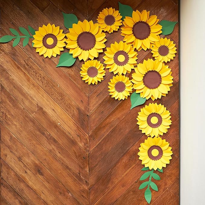 11PCS Paper Flowers Decorations for Wall,Spring Artificial Sunflowers Bulletin Board Decoration 3D Paper Flowers Hanging for Party Wedding Baby Shower Tea Party Backdrop Decor