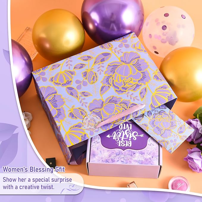 Bloomwords 13" Mother’s Day Gift Bags with Card Tissue(Rose Flower) for women Celebrating Birthdays, Valentine's Day, Weddings, Anniversaries(Purple,2PCS Flower Gift Bag)