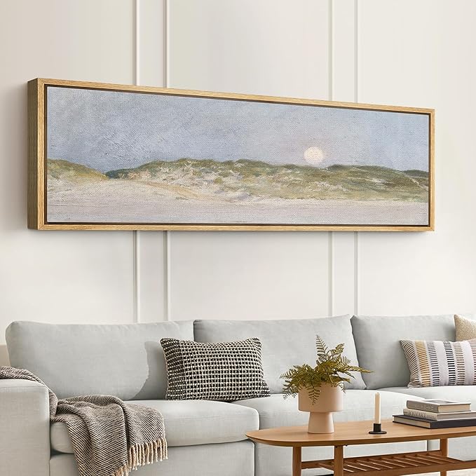 SIGNFORD Large Framed Canvas Print Wall Art Serene Landscape Moonrise Over Hills Illustrations Modern Art Relax/Calm Warm for Living Room, Bedroom, Office - 60"x20"