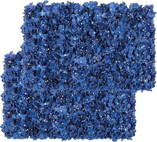 Flower Wall Panel Set, U'Artliens Artificial Wall Flower Backdrop 24x16 Inch 3D Silk Hydrangea Rose Floral Panel for Photo Background Home Party Wedding Backdrop Decoration(2pcs, Royal Blue)