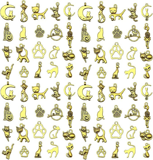 WOCRAFT 60pcs Antique Gold Cat Bracelet Charms for Jewelry Making Sets DIY Necklace Bracelet Keychain Crafting Charms Kit Craft Supplies (SN840)