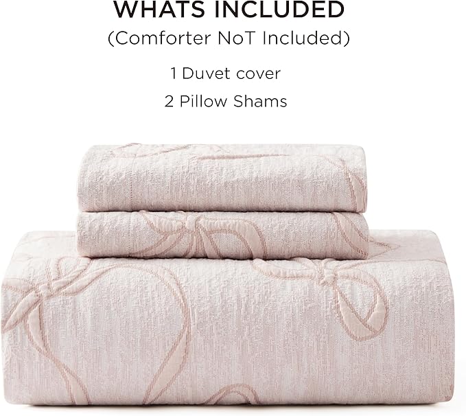 Bedsure Pink Duvet Cover Queen Size with Bowknot Jacquard Design, Soft and Elegant Boho Bedding Set, Luxurious Craftsmanship for a Stylish Bedroom,Includes 1 90"x90" Duvet Cover & 2 Pillow Shams