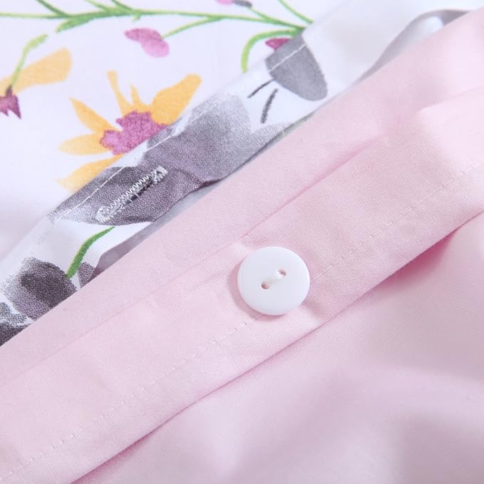 Brandream Floral Duvet Cover Set Twin Size 3 Pieces 800TC Egyptian Cotton Printed Modern White Pink Bedding