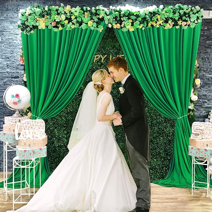 10 x 10 Feet Grass Green Backdrop Curtain for Partie, Background Curtains for Photoshoot, Birthday, Wedding, Halloween, Thanksgiving, Christmas, New Year Party Decorations 5Ft x 10Ft, 2 Panels