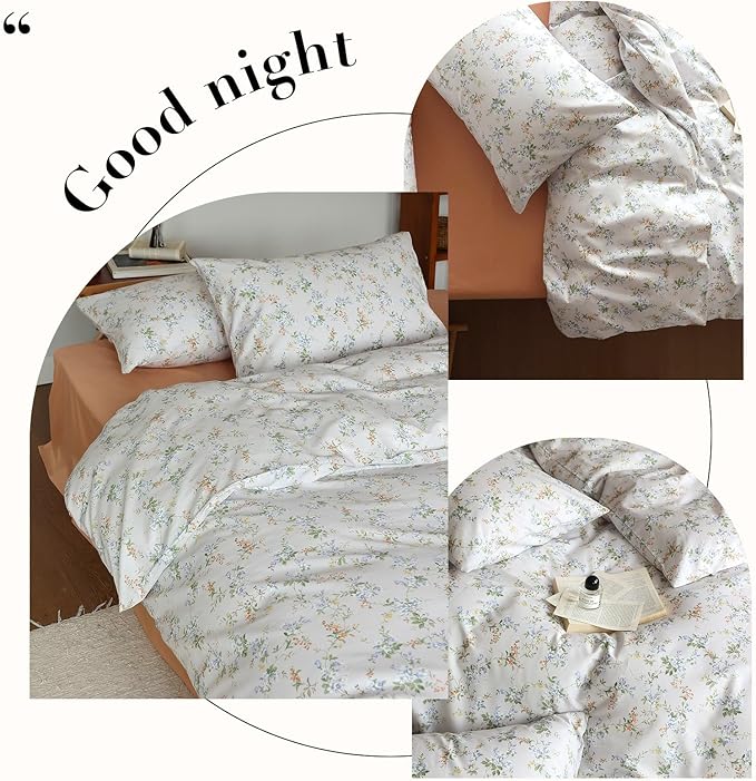 HighBuy Lightweight Cotton Floral Duvet Cover Twin XL Yellow Blue Floral Pattern Bedding Set Twin XL Vintage Boho Floral Comforter Cover 2 Pillowcases Aesthetic Green Botanical Duvet Cover Set