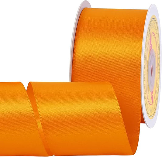 Double Face Autumn Orange Satin Ribbon 2 inch X 25 Yards Polyester Autumn Orange Ribbon for Gift Wrapping Very Suitable for Weddings Party Hair Bow Invitation Decorations and More