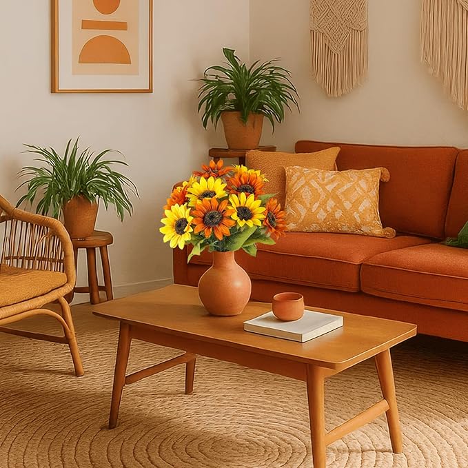 10 Pack Sunflowers Artificial Flowers - Realistic Fake Sunflowers for Home Decor, UV Resistant Silk Flowers for Wedding Centerpieces Farmhouse Office Outdoor Decoration (5 Yellow & 5 Orange)