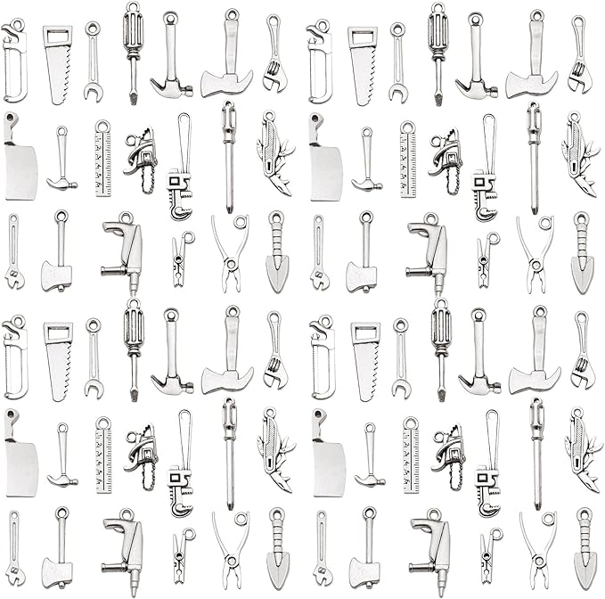 WOCRAFT 60pcs Antique Silver Tools Bracelet Charms for Jewelry Making Sets DIY Necklace Bracelet Keychain Crafting Charms Kit Craft Supplies (SN899)