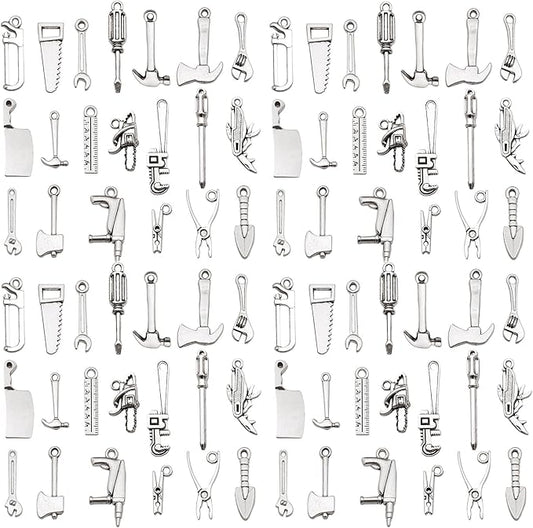 WOCRAFT 60pcs Antique Silver Tools Bracelet Charms for Jewelry Making Sets DIY Necklace Bracelet Keychain Crafting Charms Kit Craft Supplies (SN899)