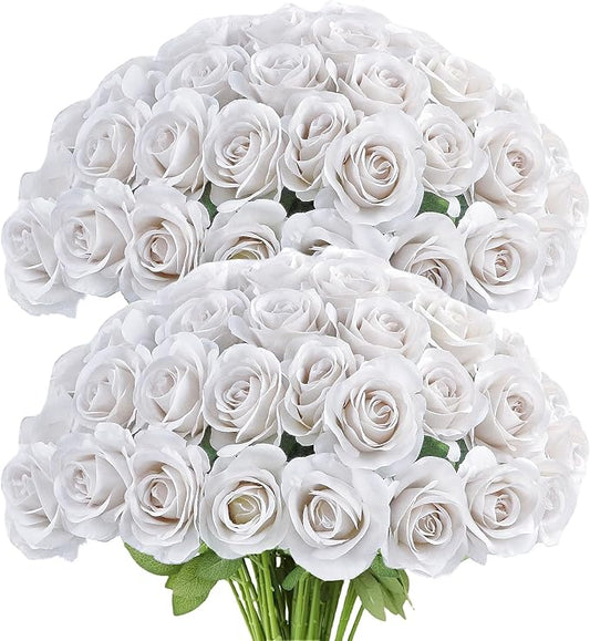 Artificial Rose Flower Artificial Flowers Flower with Long Stem Silk Roses Bouquet for Wedding Bridal Shower Party Home Decoration (Nude, 50 Pcs)