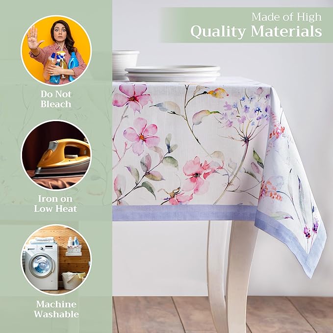 Maison d' Hermine Table Cloth Square Table 100% Cotton 54 x 54 Inches Tablecloth Reusable Decorative for Dining Room, Farmhouse, Home, Party, Festive & Wedding Spring Summer - Summer Floral