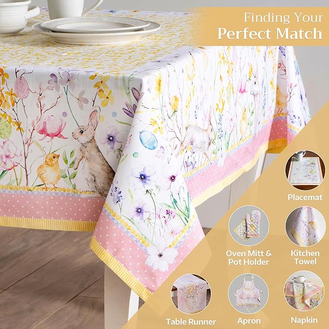 Maison d' Hermine Table Cloth Square Table 100% Cotton 54 x 54 Inches Tablecloth Reusable Decorative Everyday Use for Dining Room, Farmhouse, Home, Party, Festive & Wedding Spring Summer - Easter Zest