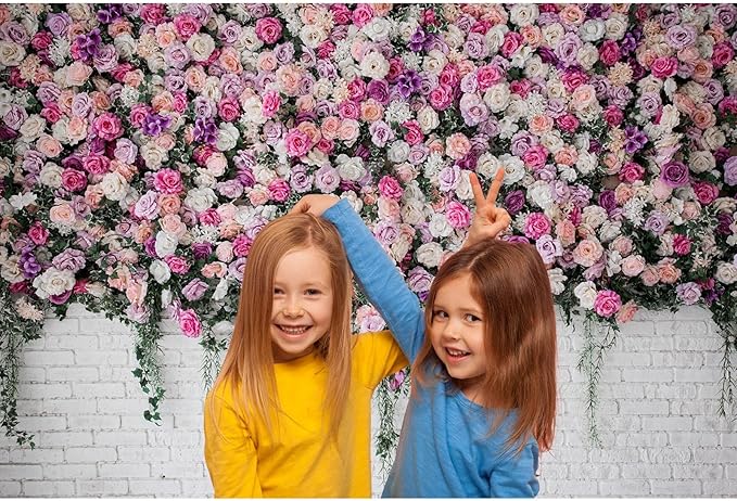 Rose Flowers Backdrop Beautiful Decorative Colorful Roses and Peonies on Brick White Wall Photography Background Interior Wedding Party Decorations Summer Flowers on Wall Building Props 10x6.5ft