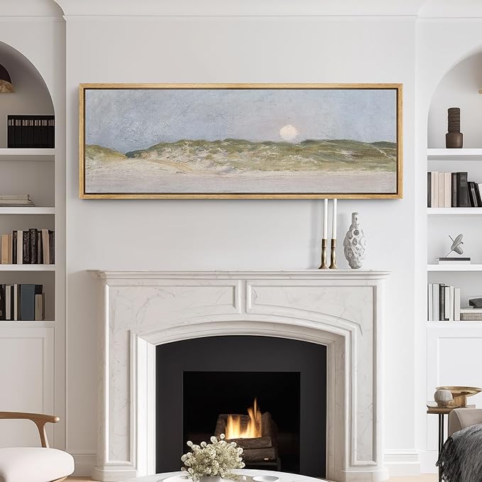 SIGNFORD Large Framed Canvas Print Wall Art Serene Landscape Moonrise Over Hills Illustrations Modern Art Relax/Calm Warm for Living Room, Bedroom, Office - 60"x20"