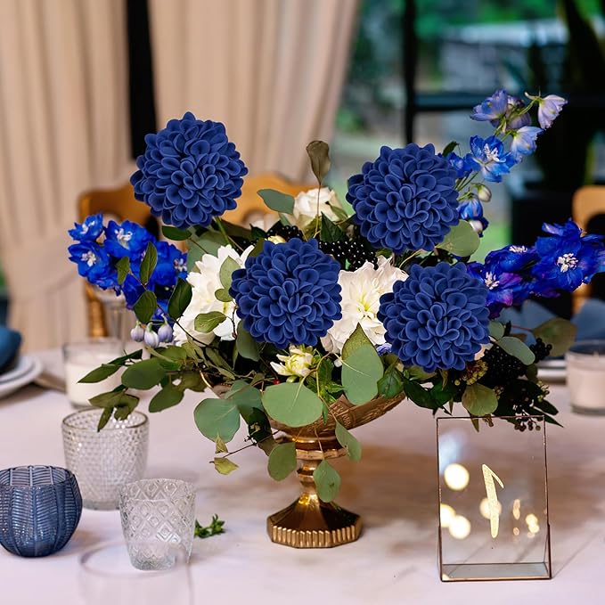 Artificial Flowers, 100pcs Realistic Artificial Rose for DIY Wedding Bouquets Centerpieces Arrangements, Blue Dahlia Flowers with Stem for Bridal Shower Party Home Decorations