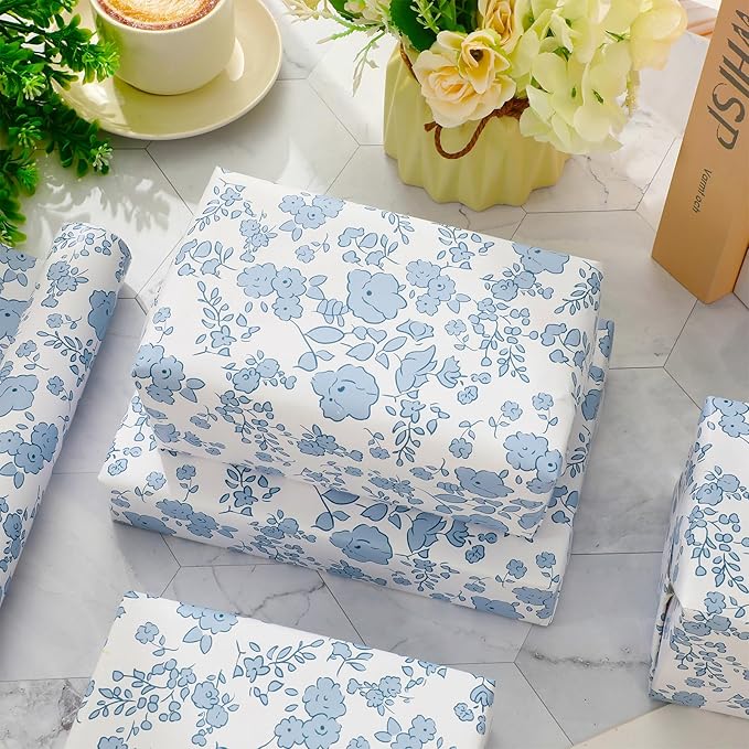 JarThenaAMCS Wildflower Wrapping Paper -Mini Roll- 17 Inch x 32.8Ft Watercolor Floral Butterfly Gift Wrap Paper Spring Art Paper for Wedding Bridal Baby Shower DIY Craft