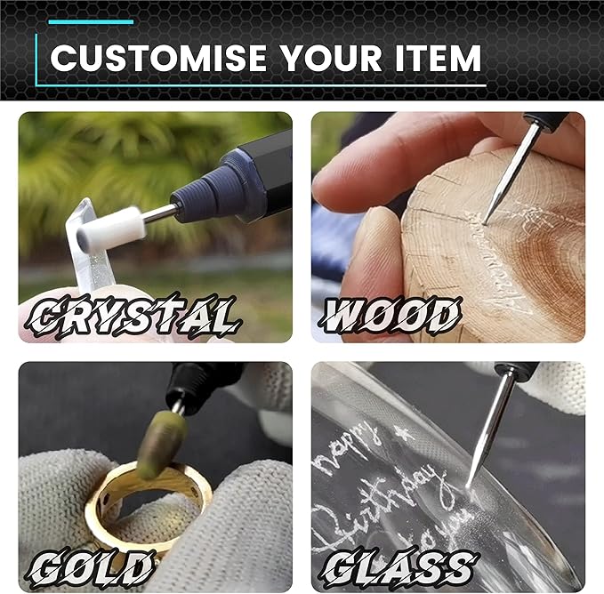 AM ARROWMAX Mini Engraving Pen, HollowCup Motor, 42 Bits with Aluminum Case, OLED, Magnetic Charge, Mini Cordless Rotary Tool, Engraving Pen for Bead, Metal, Wood, Glass and Plastic (SGS),Black
