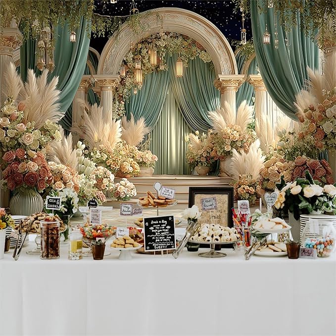 Baocicco Flower Wedding Backdrop 5x3ft Dreamy Fantasy Arch Door Roman Column Background Bride to Be Bridal Shower Decorations Anniversary Ceremony Backdrops for Photography Banner Photo Booth