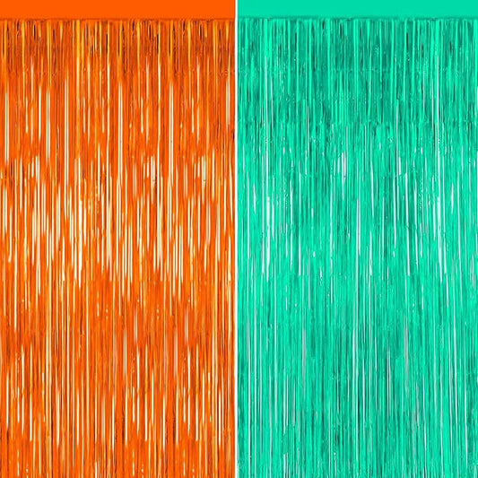 The Life of a Party Girl Decorations,Teal and Orange Fringe Backdrop -3.2x6.5 Feet-2Pack, Fringe Curtains Party Decorations,Party Streamer,Teal Birthday Decorations, Wedding Decor