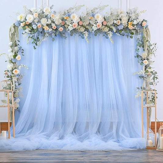 Baby Blue Tulle Backdrop Curtain for Parties Baby Shower Boys 10×8ft Light Blue Sheer Backdrop Curtains Drapes for Birthday Party Bridal Shower Wedding Photo Shoot Background 2 Panels 5ft X 8 ft