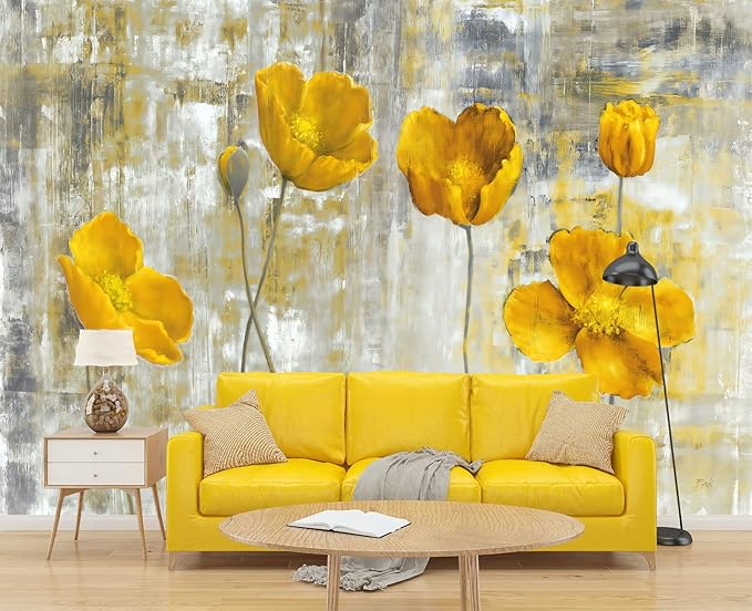 Yellow Oil Painting Flowers Wall Mural Wallpaper for Bedroom 103" x 69"