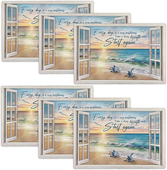 Beach Sea Turtle Placemats Set of 6 Coastal Ocean Table Mats Washable Place Mats for Home Party Indoor Kitchen Dining Table Decoration 12x18 Inch