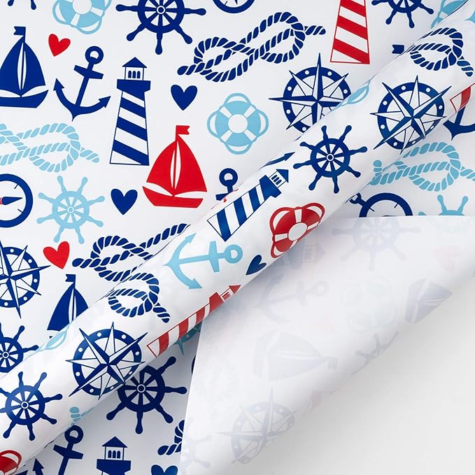 WRAPAHOLIC 30 Inch Nautical Anchors Wrapping Paper Roll - 30 Inch x 33 Feet - Nautical Element Anchor Design Perfect for Birthday, Nautical Beach Decoration, Baby Shower