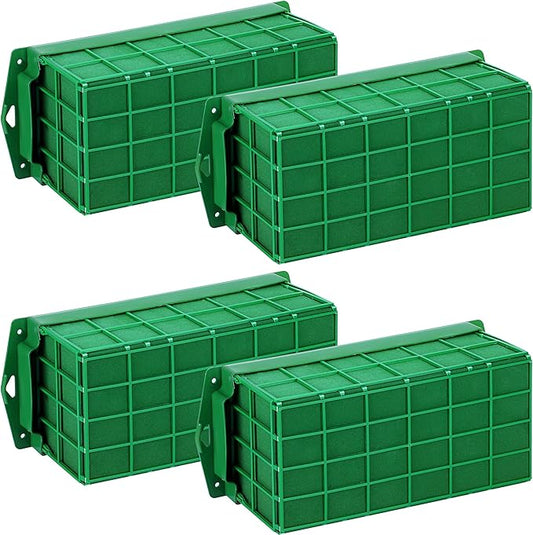 4 Packs Floral Foam Cage Rectangle Flower Cage Holders with Floral Foam Flower Arrangement Supplies for Fresh Flowers, Home Wedding Decorations, 11.8 x 4.3 x 3.1 Inches