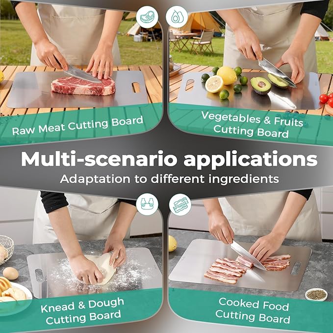 Katuchef Titanium Cutting Board - Upgraded 100% Pure Titanium Cutting Boards for Kitchen Non Toxic, Double-Grade Hygiene Durable Non Moldy Dishwasher Safe Meat Fruit Metal Board (2PC S+L)