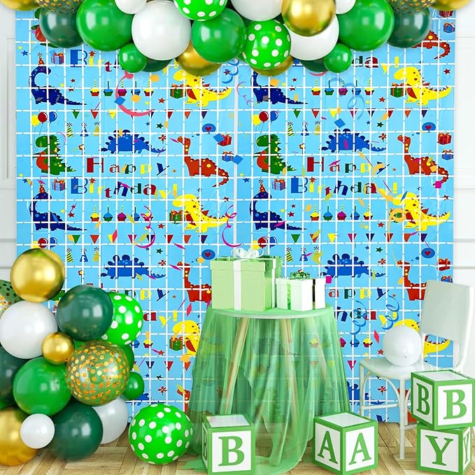 Dinosaur Birthday Party Decorations 2 Pack Dinosaur Foil Fringe Curtains 3.28 x 6.56Ft Tinsel Curtain Backdrop Blue Photo Booth Backdrop Dino Theme Birthday Party Supplies for Kids Boys Girls