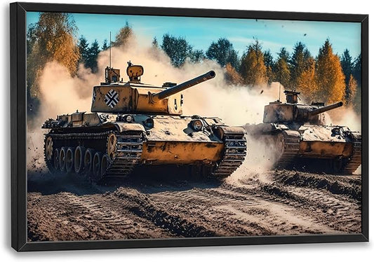 Military Tanks Large Wall Art Framed Wall Decor for Living Room, Tank Pictures Oversized Canvas Print Painting Modern Extra Large Framed Artwork for Bedroom Office Home Decor 36"x24"