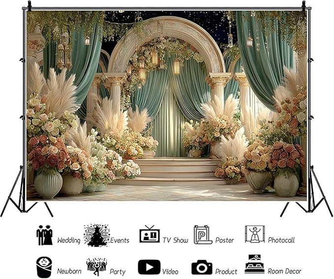 Baocicco Flower Wedding Backdrop 10x6.5ft Dreamy Fantasy Arch Door Roman Column Background Bride to Be Bridal Shower Decorations Anniversary Ceremony Backdrops for Photography Banner Photo Booth
