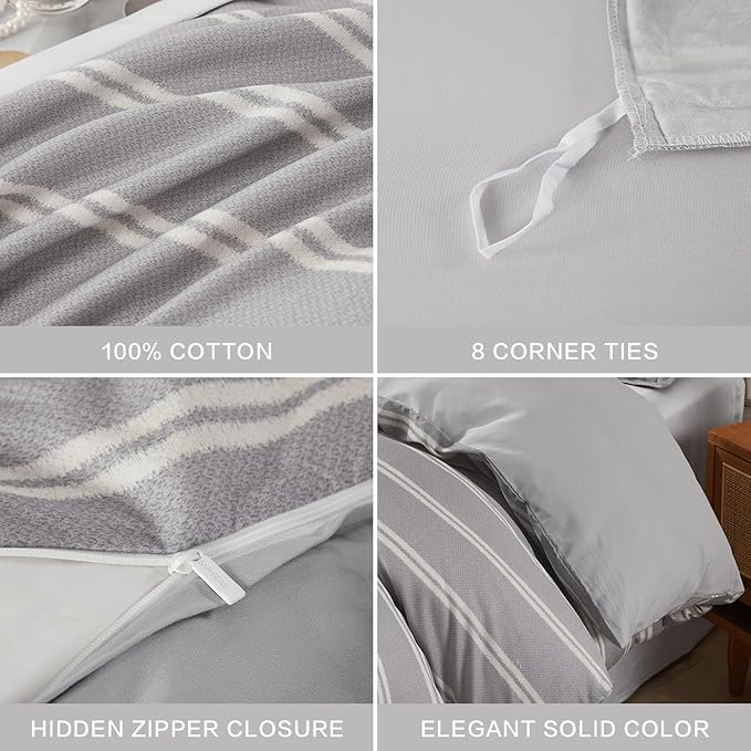 SAPHREAS Boy Gray Stripes Duvet Cover Set Twin Size 2pcs Dark Grey Streak Bedding Comforter Cover Set 1 Duvet Cover 1 Pillow Sham