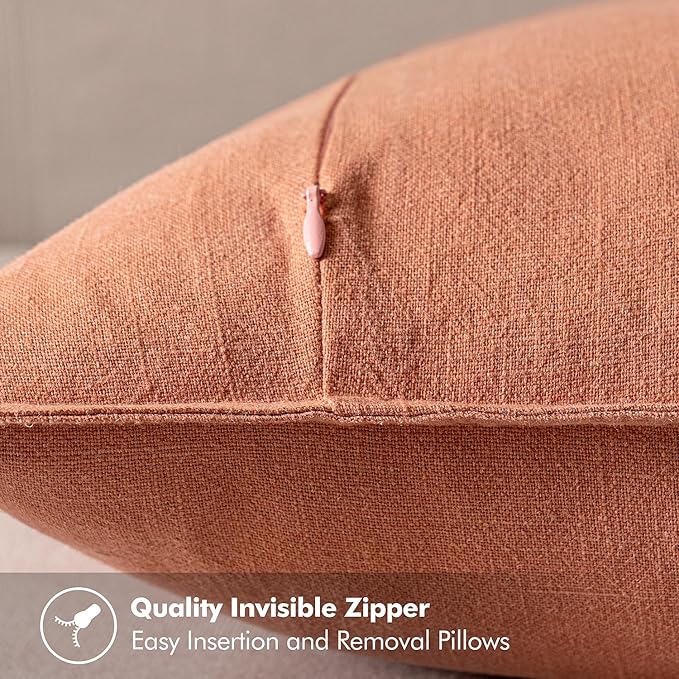 MIULEE Decorative Linen Pillow Covers 18x18 Inch Coral Boho Farmhouse Neutral Couch Throw Pillows for Bed Pack of 2 Accent Modern Pillowcase Summer Sofa Livingroom Home Decor
