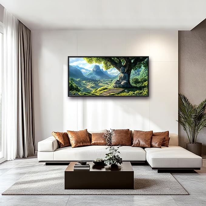 Buddha Large Wall Art Framed Wall Decor for Living Room Mountains Pictures Oversized Canvas Print Painting Modern Extra Large Artwork for Bedroom Office 60"x30"