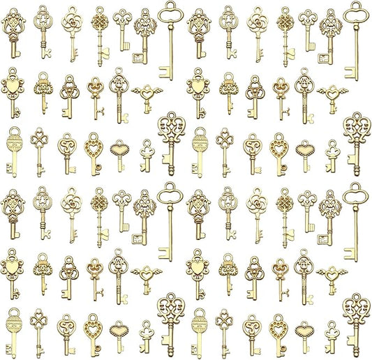 WOCRAFT 60pcs KC Gold Small Key Charms Bracelet Charms for Jewelry Making Sets DIY Necklace Bracelet Keychain Crafting Charms Kit Craft Supplies (SN925)