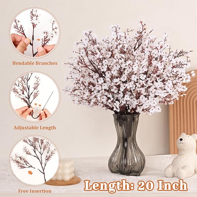 Yastouay White Fake Flowers Real Touch Silk Flowers, 10Pcs Babys Breath Artificial Flowers Bulk, Faux Gypsophila Bouquet Artificial Flowers for Thanksgiving Christmas Decorations Floral Arrangement