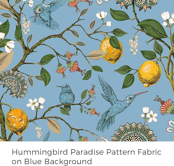 Vintage Floral Curtains 90 Inches Long for Living Room Bedroom Luxury Whimsical Lemon Hummingbird Patterned Waverly Mid Century Colorful Pinch Pleated Blackout Drapes 2 Panels，Light Blue