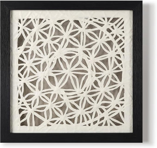 FOLKOR Black and White Wall Art Living Room Decor, 12" Abstract Framed Artwork, Handmade Rice Paper Shadow Box Wall Hanging Sculpture for Contemporary Home Office Bedroom Coffee Shop