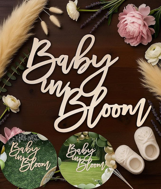 Baby in Bloom Backdrop Sign - Ba by Shower, Gender Reveal Wooden Decor & Photography Back Drop, Unique Ba by Announcemen (Baby in Bloom Backdrop Sign)